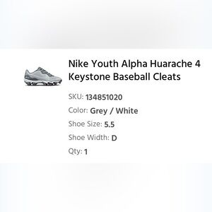 Nike, youth 5.5, baseball cleats, never worn